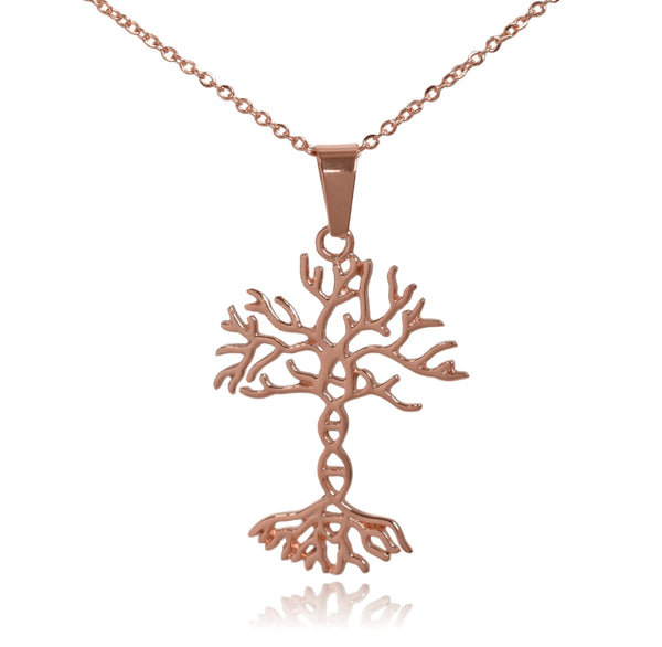 Rose Gold DNA Tree of Life Stainless Steel Pendant Necklace