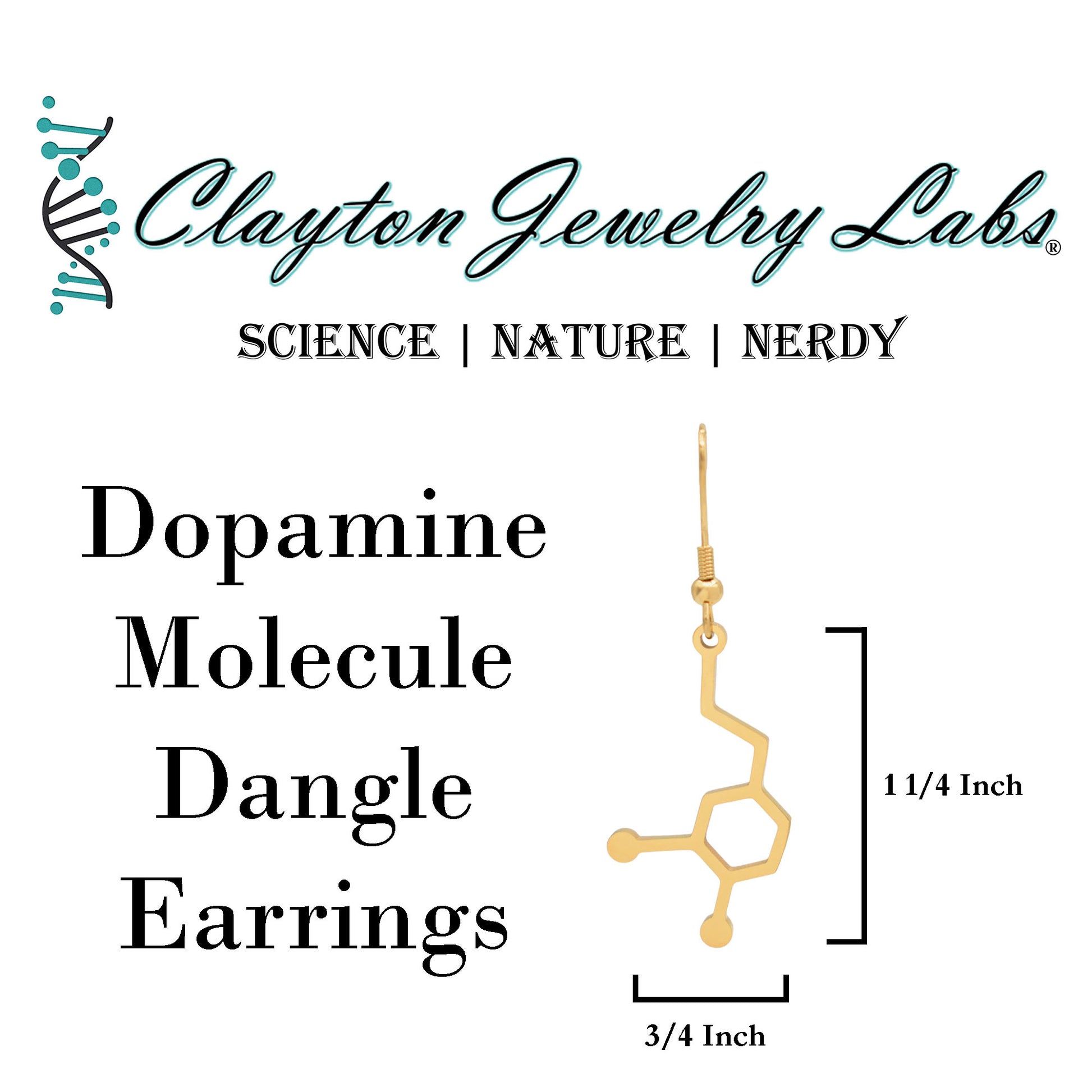 Dopamine Molecule Stainless Steel Dangle Earrings