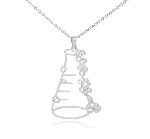 Silver Erlenmeyer Flask Stainless Steel Pendant Necklace