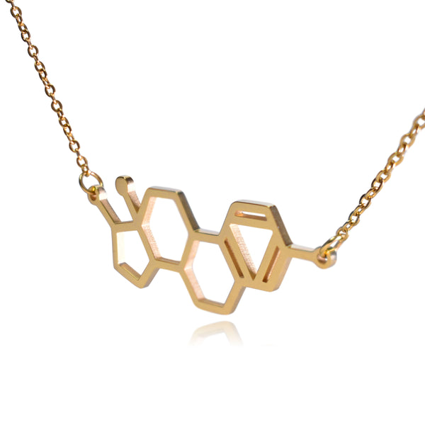 Gold Estrogen Molecule Stainless Steel Necklace