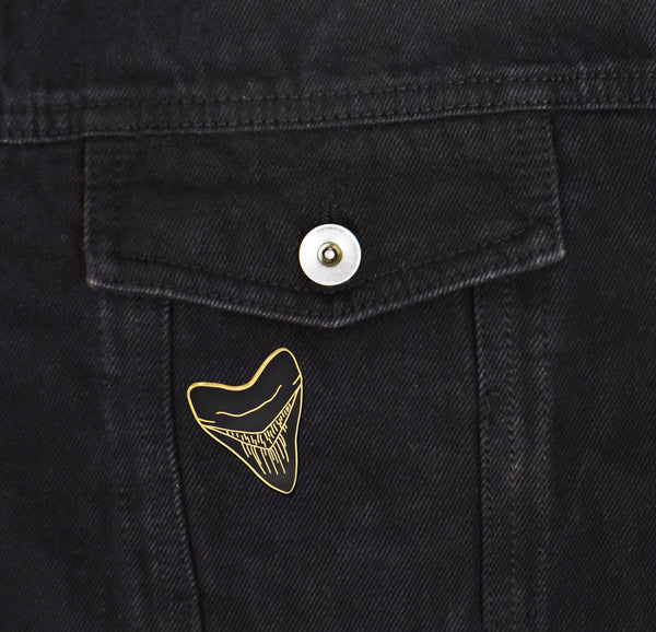 Gold Megalodon Shark Tooth Hard Enamel Pin - Clayton Jewelry Labs