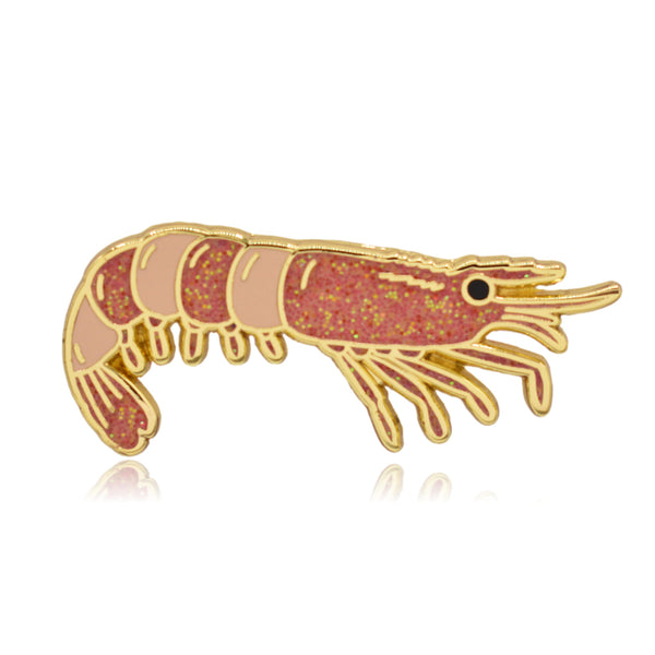Shrimp Hard and Soft Enamel Pin with Glitter | Clayton Jewelry Labs