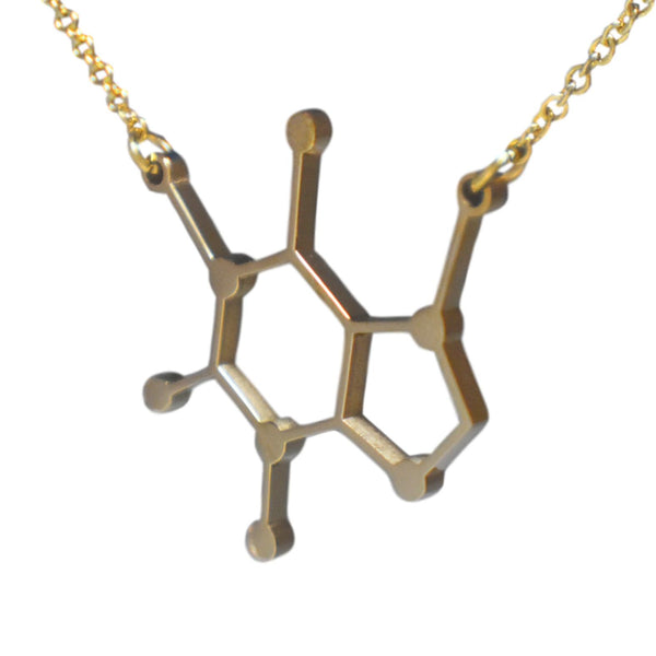 Gold Stainless Steel Caffeine Molecule Necklace