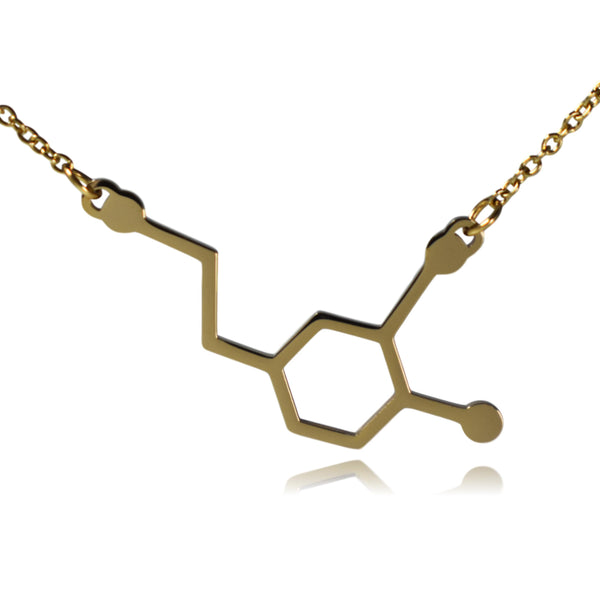 Gold Dopamine Molecule Stainless Steel Necklace