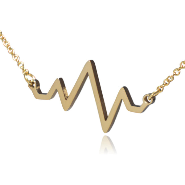 Gold Heart Beat Pulse Stainless Steel Necklace
