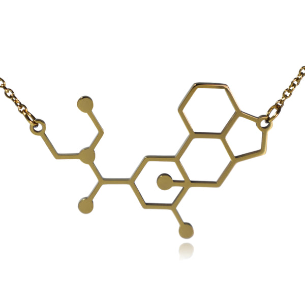 Gold LSD Lysergic Acid Diethylamide Molecule Stainless Steel Necklace
