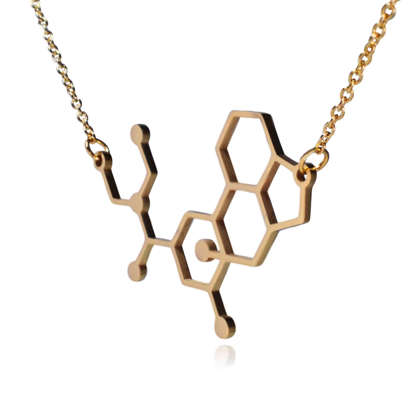 Gold LSD Lysergic Acid Diethylamide Molecule Stainless Steel Necklace