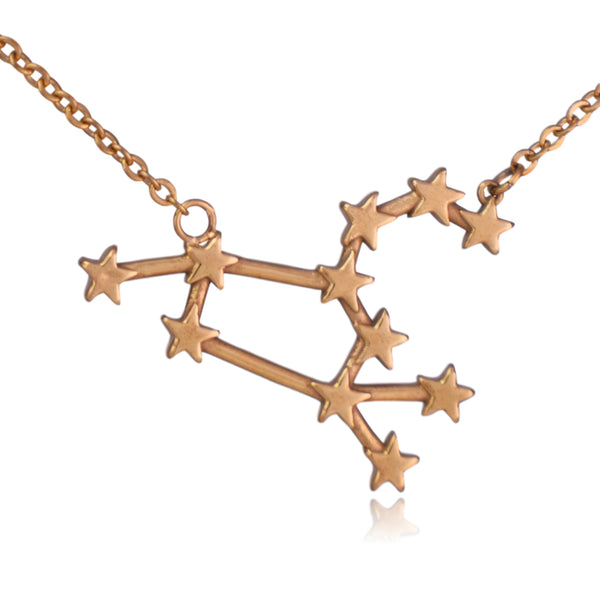 Gold Leo Zodiac Constellation Stainless Steel Pendant Necklace