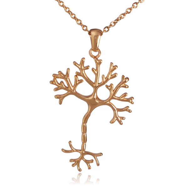Gold Nerve Cell Science Stainless Steel Pendant Necklace