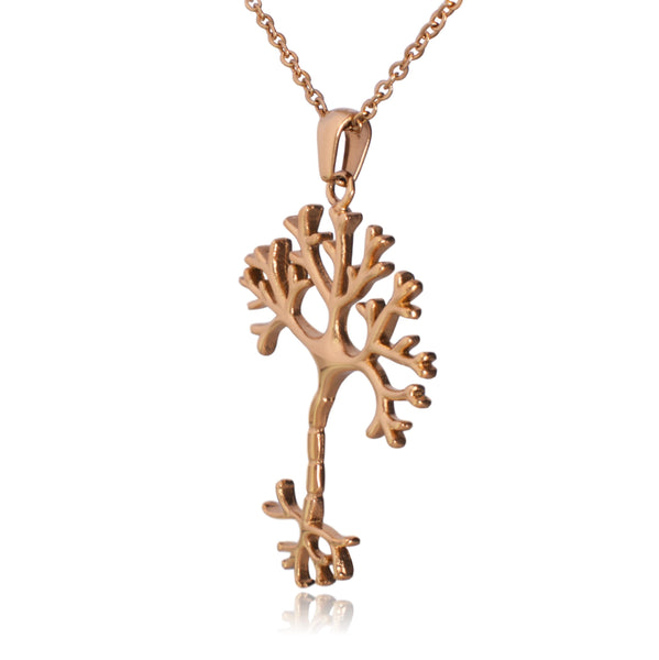 Gold Nerve Cell Science Stainless Steel Pendant Necklace