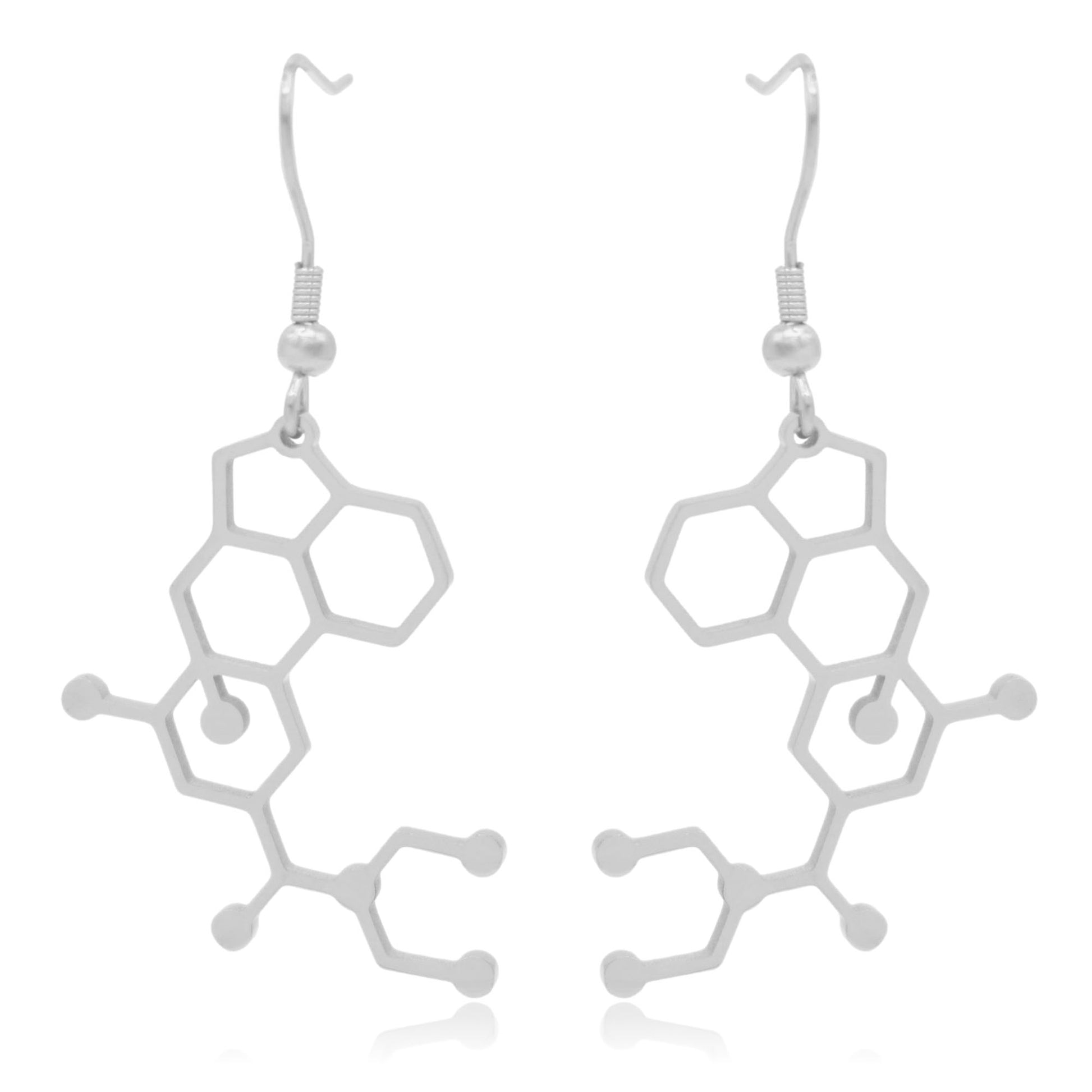 LSD Lysergic Acid Diethylamide Molecule Stainless Steel Dangle Earrings