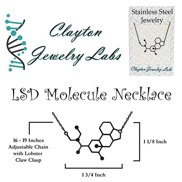 LSD Lysergic Acid Diethylamide Molecule Stainless Steel Necklace