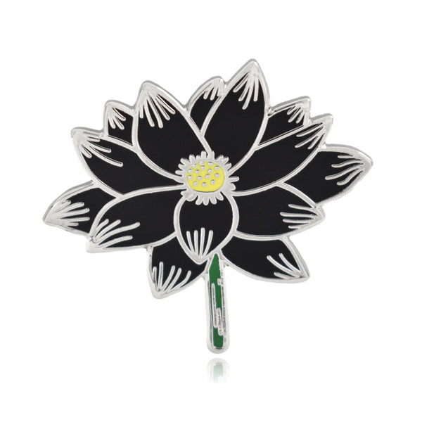 Lotus Flower with Stem Hard Enamel Lapel Pin