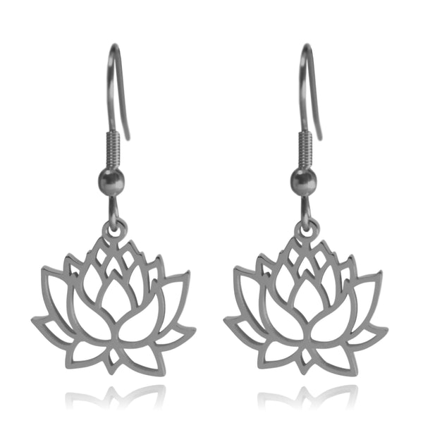 Steel Lotus Flower Stainless Steel Dangle Earrings
