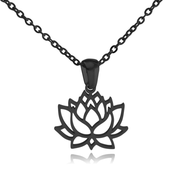 Black Lotus Flower Stainless Steel Necklace