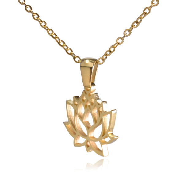 Gold Lotus Flower Stainless Steel Necklace