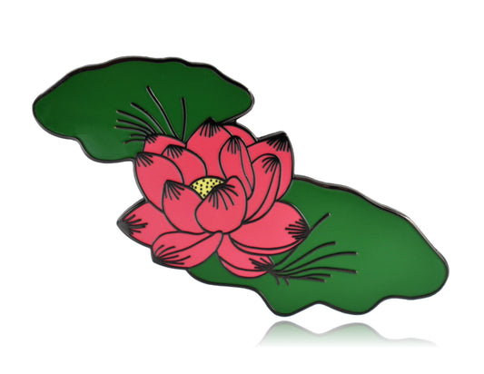Lotus Flower with Leaves Hard Enamel Lapel Pin