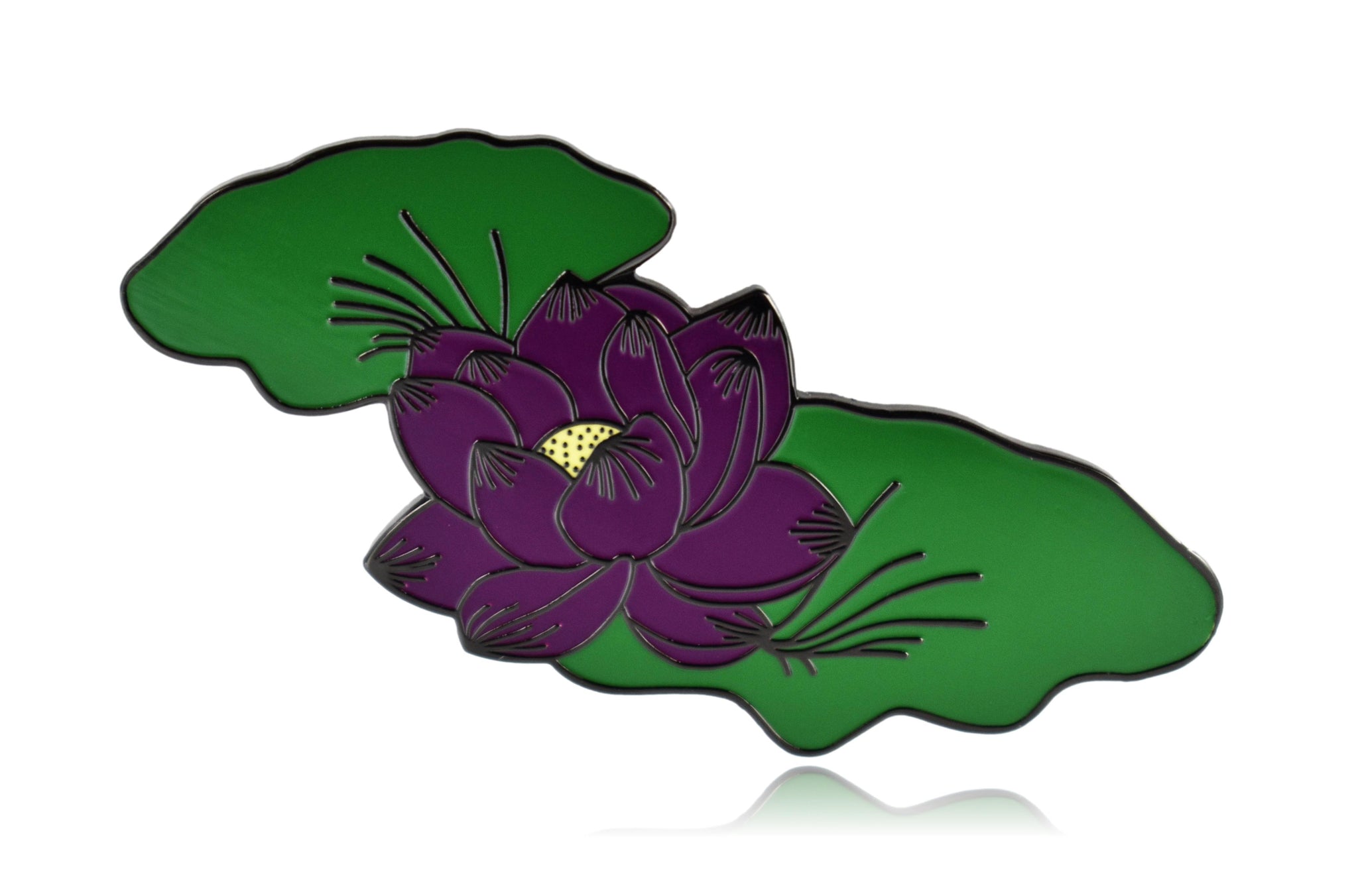 Lotus Flower with Leaves Hard Enamel Lapel Pin