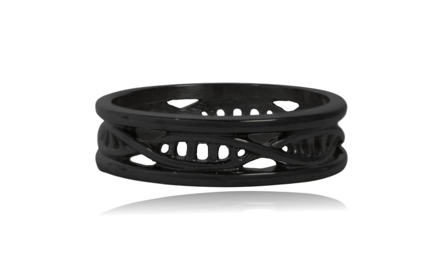 Black DNA Double Helix Stainless Steel Ring