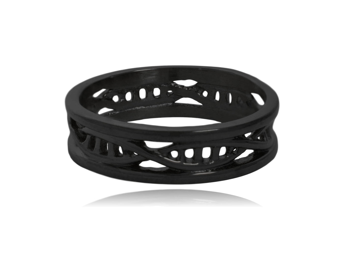 Black DNA Double Helix Stainless Steel Ring