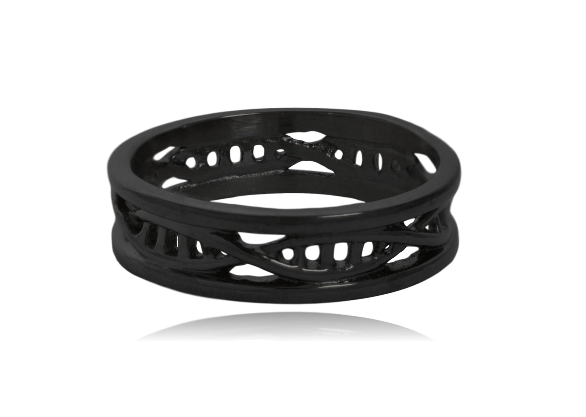 Black DNA Double Helix Stainless Steel Ring