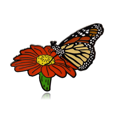 Monarch Butterfly on Flower Hard Enamel Lapel Pin - Clayton Jewelry Labs