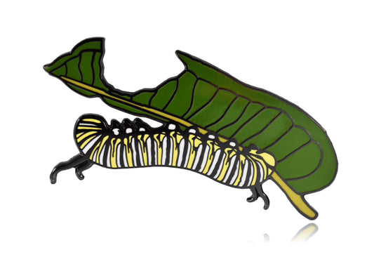 Monarch Caterpillar Eating Leaf Hard Enamel Lapel Pin