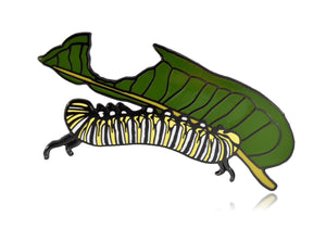 Monarch Caterpillar Eating Leaf Hard Enamel Lapel Pin