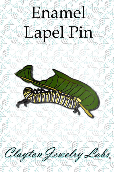 Monarch Caterpillar Eating Leaf Hard Enamel Lapel Pin