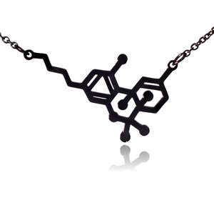 Black THC Tetrahydrocannabinol Marijuana Molecule Stainless Steel Necklace