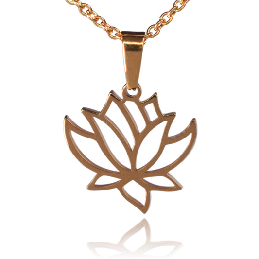 Gold Lotus Flower Stainless Steel Necklace