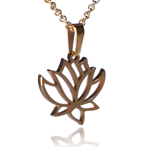Gold Lotus Flower Stainless Steel Necklace