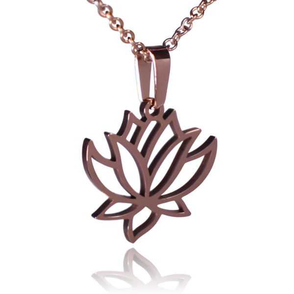 Rose Gold Lotus Flower Stainless Steel Necklace