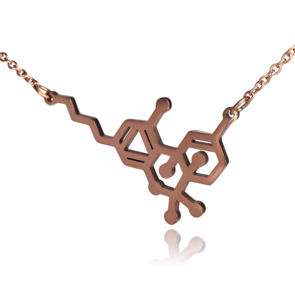 Rose Gold THC Tetrahydrocannabinol Marijuana Molecule Stainless Steel Necklace