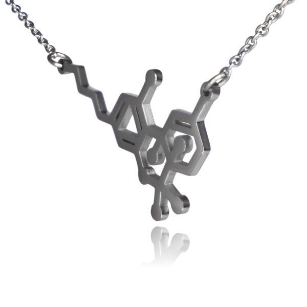 THC Tetrahydrocannabinol Marijuana Molecule Stainless Steel Necklace