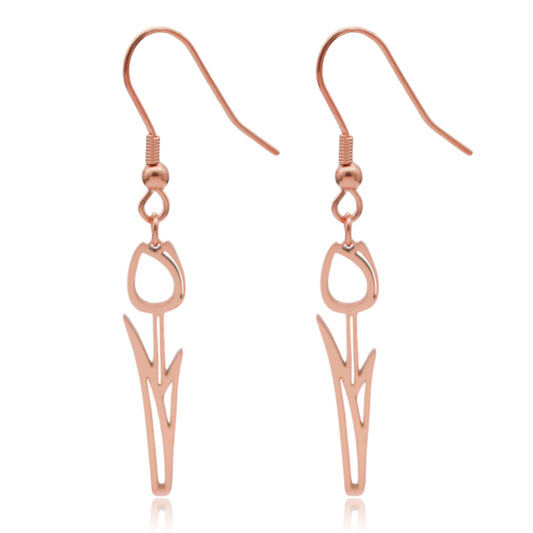 Tulip with Stem Stainless Steel Dangle Earrings