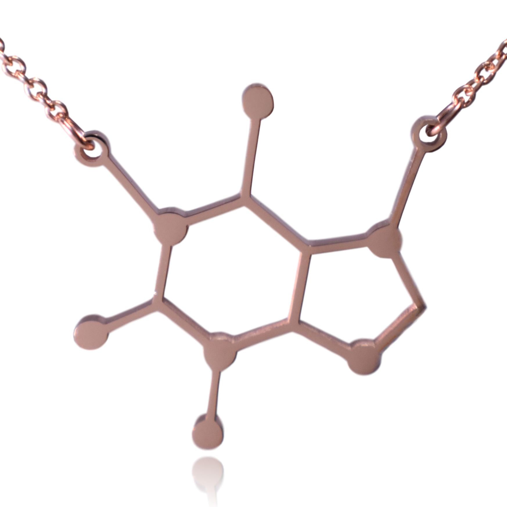 Rose Gold Stainless Steel Caffeine Molecule Necklace