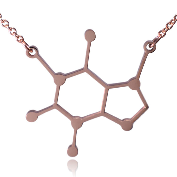 Rose Gold Stainless Steel Caffeine Molecule Necklace