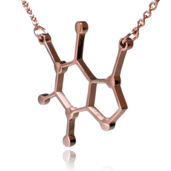 Rose Gold Stainless Steel Caffeine Molecule Necklace