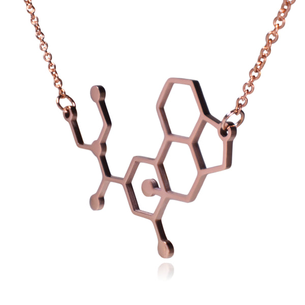 Rose Gold LSD Lysergic Acid Diethylamide Molecule Stainless Steel Necklace
