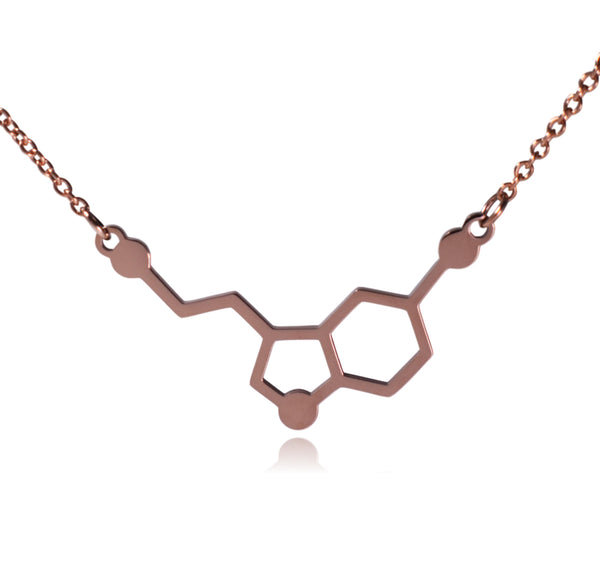 Rose Gold Serotonin Molecule Stainless Steel Necklace