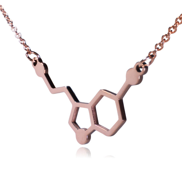 Rose Gold Serotonin Molecule Stainless Steel Necklace