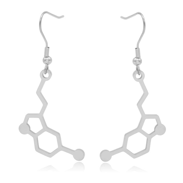 Serotonin Molecule Stainless Steel Dangle Earrings