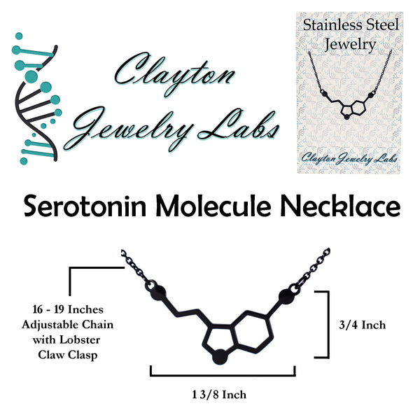 Serotonin Neurotransmitter Molecule Stainless Steel Necklace