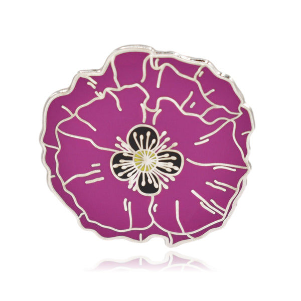 Silver Purple Poppy Flower Hard Enamel Pin - Clayton Jewelry Labs