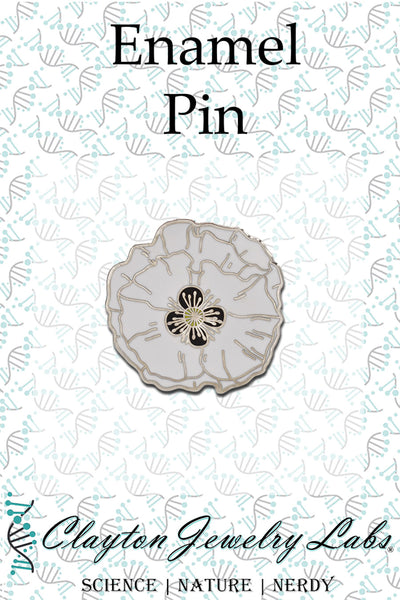 Silver White Poppy Flower Hard Enamel Pin - Clayton Jewelry Labs