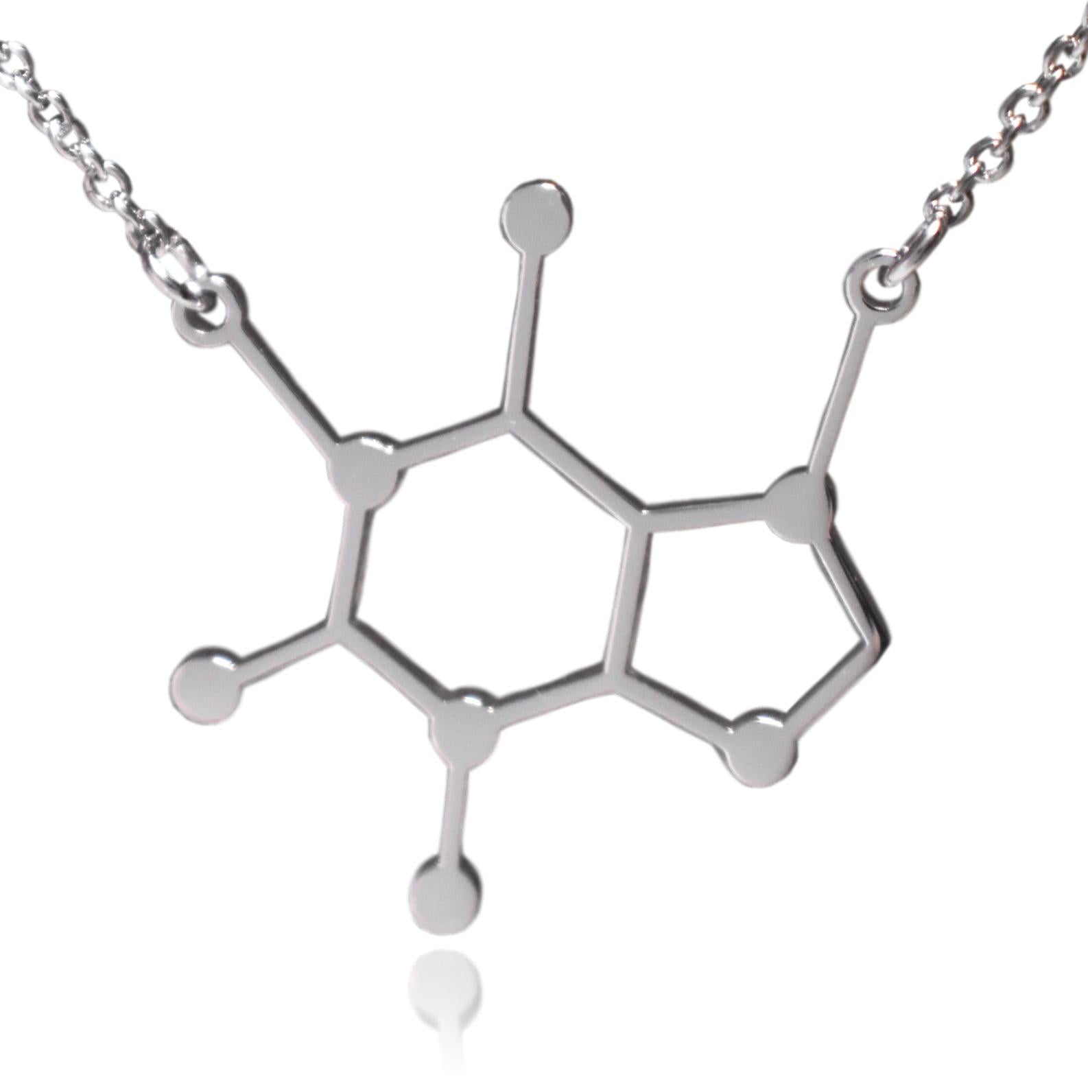 Silver Stainless Steel Caffeine Molecule Necklace