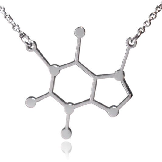 Silver Stainless Steel Caffeine Molecule Necklace