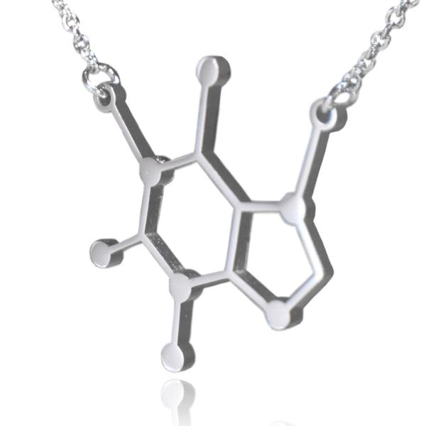 Silver Stainless Steel Caffeine Molecule Necklace