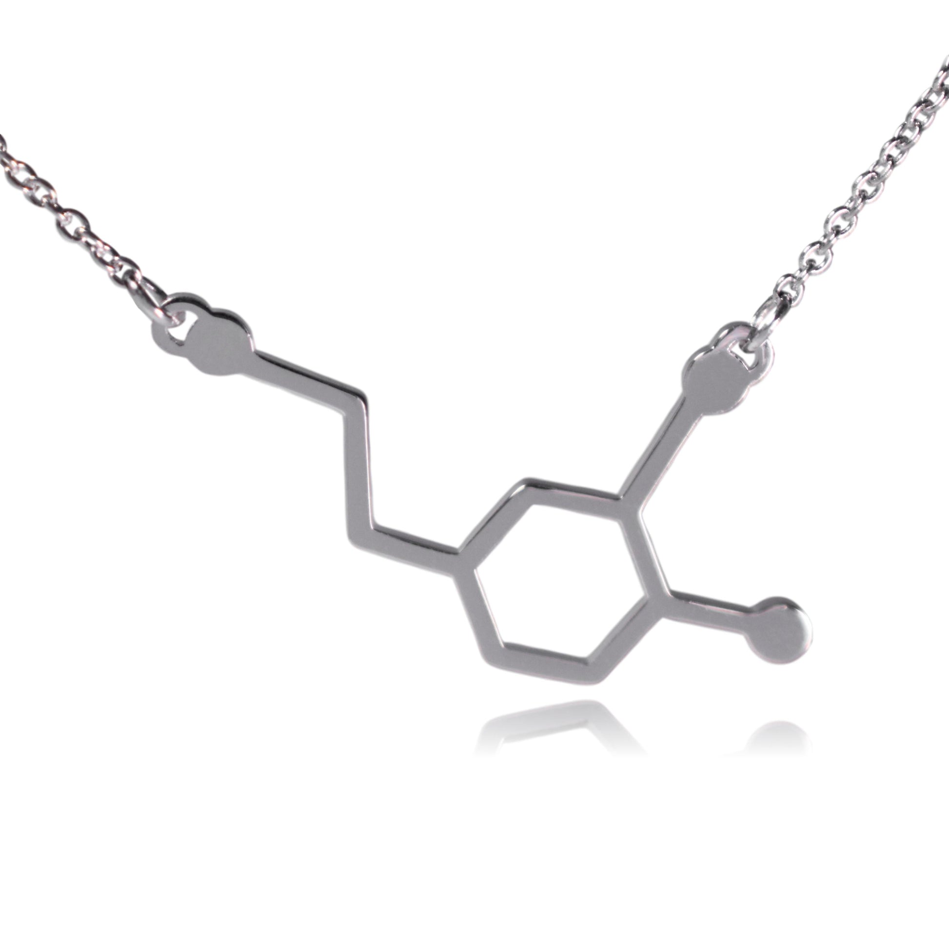 Silver Dopamine Molecule Stainless Steel Necklace